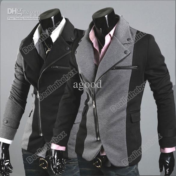 Men Cool Slim Sexy Casual Blazer Suit Top Zip Dress Jacket Black Grey
